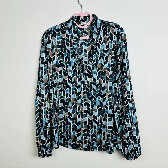 NIC+ZOE HERRINGBONE BLUES TOP Size Large - Picture 3 of 7